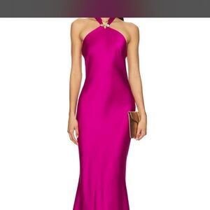 Fuchsia Halter Evening Gown - Women's Formal Dress